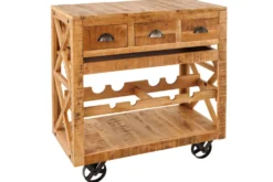 Industrial Barschrank BODEGA 86cm Mangoholz Servierwagen mit Weinregal