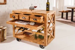 Industrial Barschrank BODEGA 86cm Mangoholz Servierwagen mit Weinregal