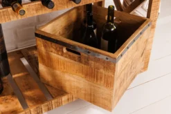 Industrial Barschrank BODEGA 86cm Mangoholz Servierwagen mit Weinregal und Aufhängung