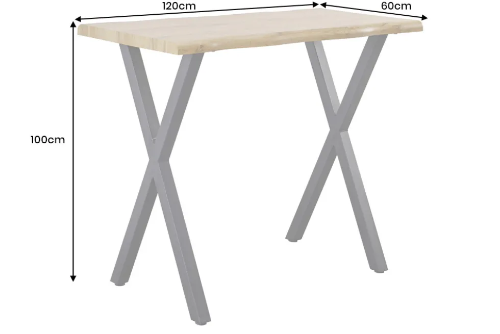 Industrial Bartisch WILD 120cm braun Wildeichen-Optik schwarz Metall X-Gestell