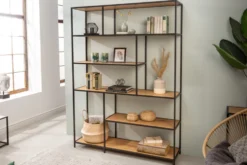 Industrial Bücherregal SLIM LINE 185x135cm Wildeiche schwarz sechs Regalböden