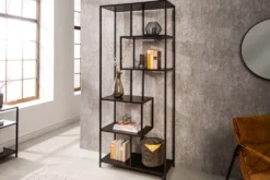 Industrial Bücherregal SLIM LINE 185cm Esche schwarz sechs Regalböden