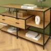 Industrial Bücherregal SLIM LINE 115cm Wildeiche schwarz Metall mit Schubladen