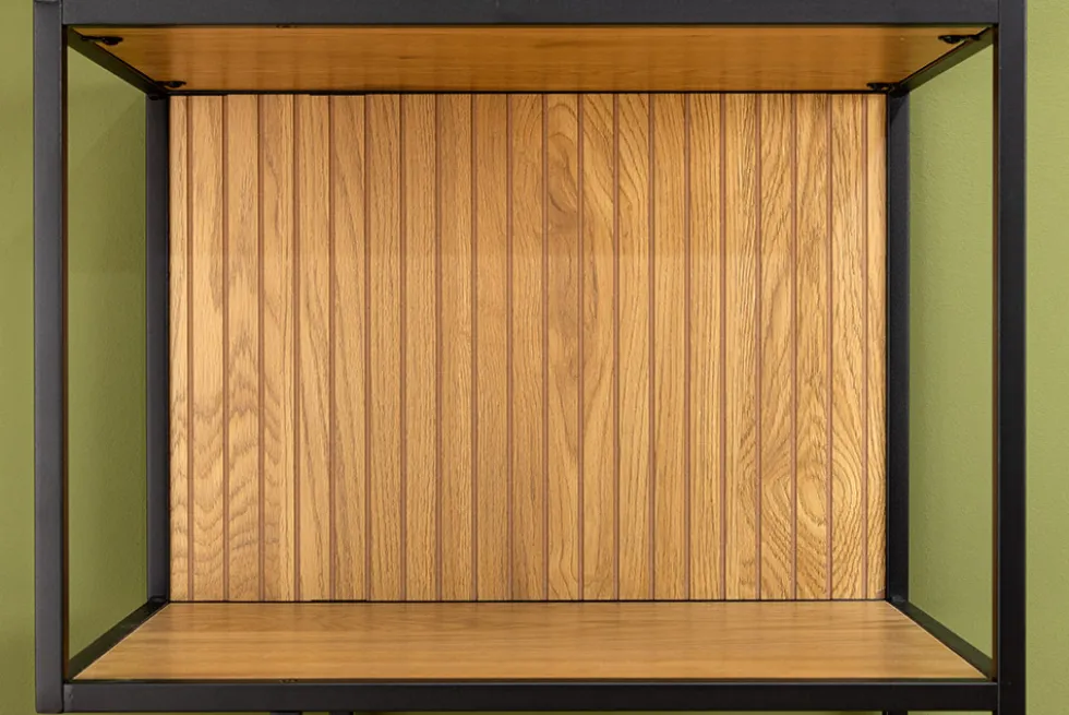 Industrial Bücherregal SLIM LINE 185cm Wildeiche schwarz Metall mit Schubladen