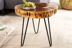 Industrial Beistelltisch GOA 40cm natur Akazie Massivholz Baumstamm rund Hairpin Legs