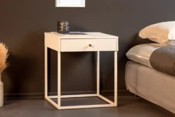 Industrial Beistelltisch SLIM LINE 50cm weiß Metall mit Schublade Nachttisch