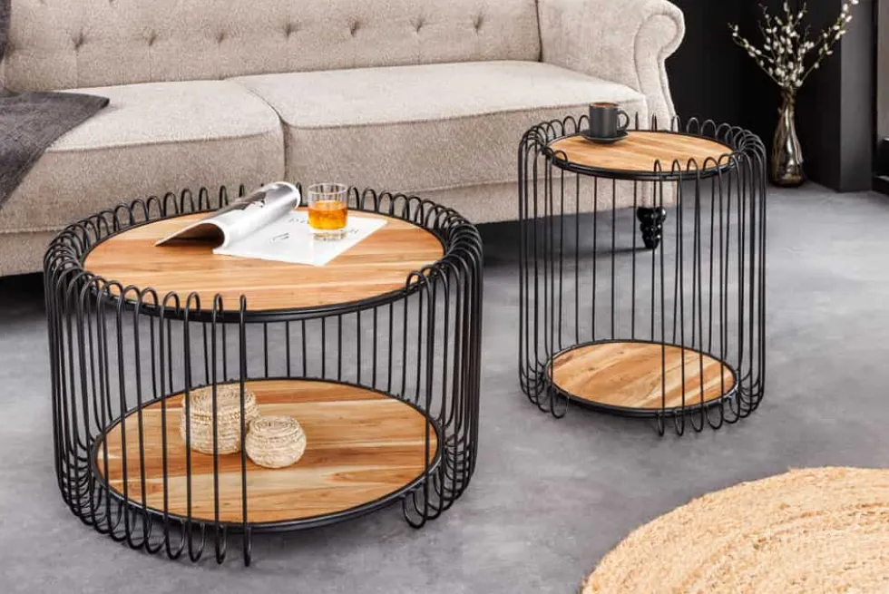 Industrial Beistelltisch TRUE ELEMENTS 50cm natur Akazie Massivholz
