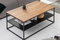 Industrial Couchtisch APARTMENT 95cm Massivholz Eiche geölt mit Ablage Metallgestell schwarz