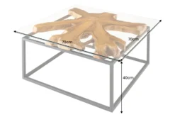 Industrial Couchtisch TEAK ROOT 70cm braun Teakholz Metall Glastisch handmade
