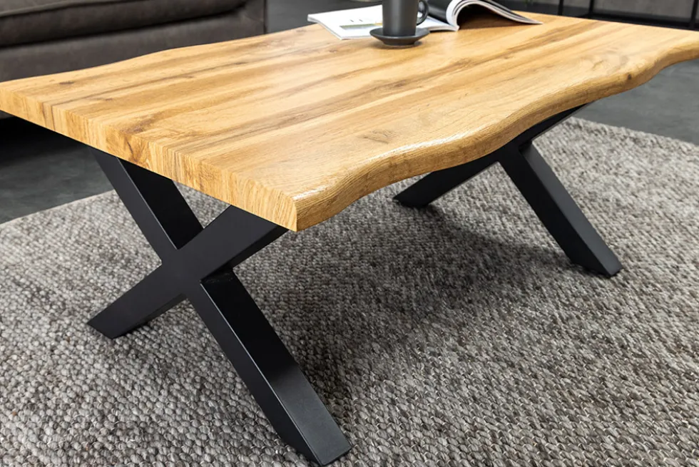 Industrial Couchtisch WILD 90cm braun Wildeichen-Optik schwarz Metall Baumkante