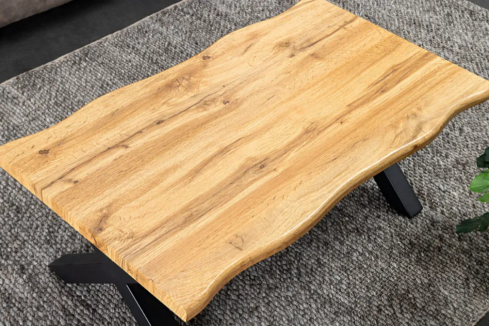 Industrial Couchtisch WILD 90cm braun Wildeichen-Optik schwarz Metall Baumkante
