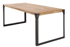 Industrial Design Esstisch FACTORY 160cm Akazie teak-grau weiß gekälkt Metallbeine Kufe