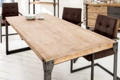 Industrial Design Esstisch FACTORY 160cm Akazie teak-grau weiß gekälkt Metallbeine Kufe