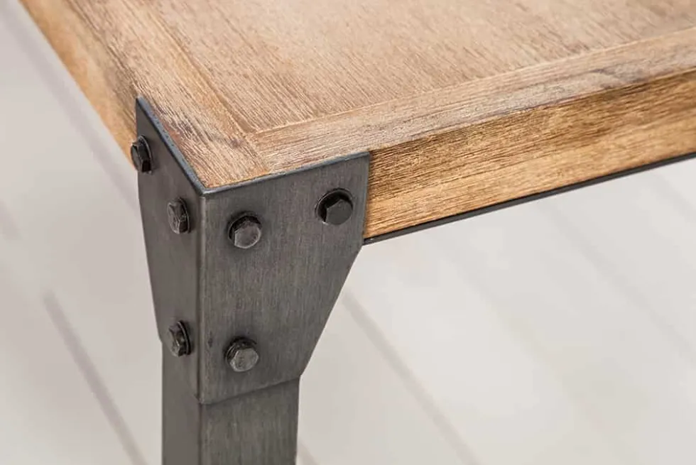 Industrial Design Esstisch FACTORY 200cm Akazie teak-grau weiß gekälkt Metallbeine Kufe