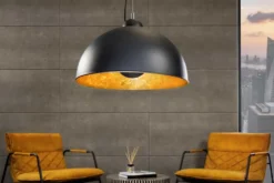 Industrial Design Hängelampe STUDIO 55cm schwarz Blattgold-Optik Hängeleuchte