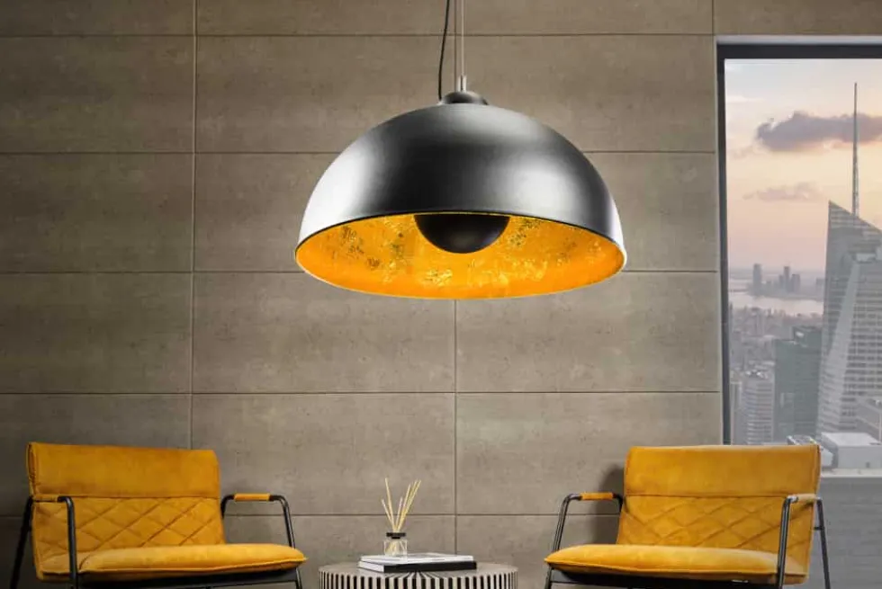 Industrial Design Hängelampe STUDIO 55cm schwarz Blattgold-Optik Hängeleuchte