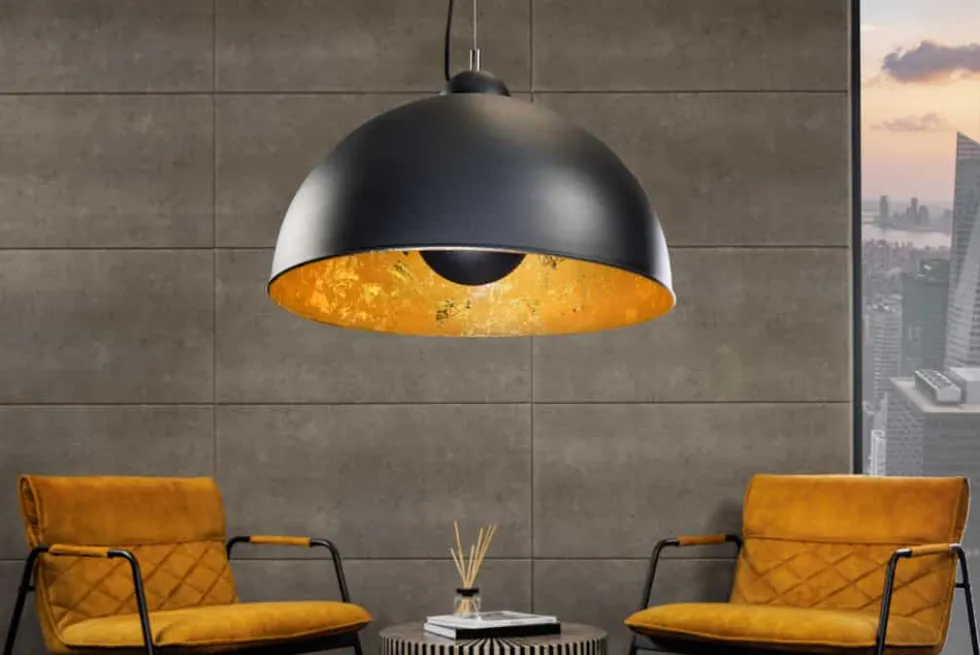 Industrial Design Hängelampe STUDIO 55cm schwarz Blattgold-Optik Hängeleuchte