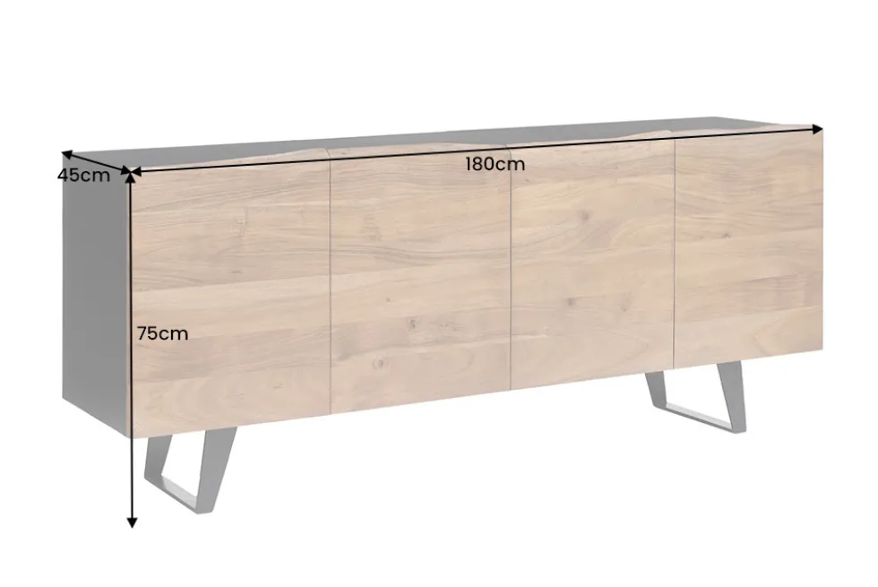 Industrial Design Sideboard ORGANIC ARTWORK 180cm Akazie Massivholz Eisengestell