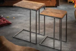 Industrial 2er Set Beistelltische BARRACUDA 45cm Salholz Massivholz geflextes Metallgestell