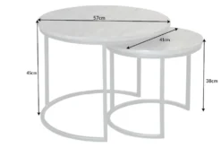 Industrial 2er Set Beistelltische ELEMENTS 60cm grau Mangoholz massiv rund schwarz Metall