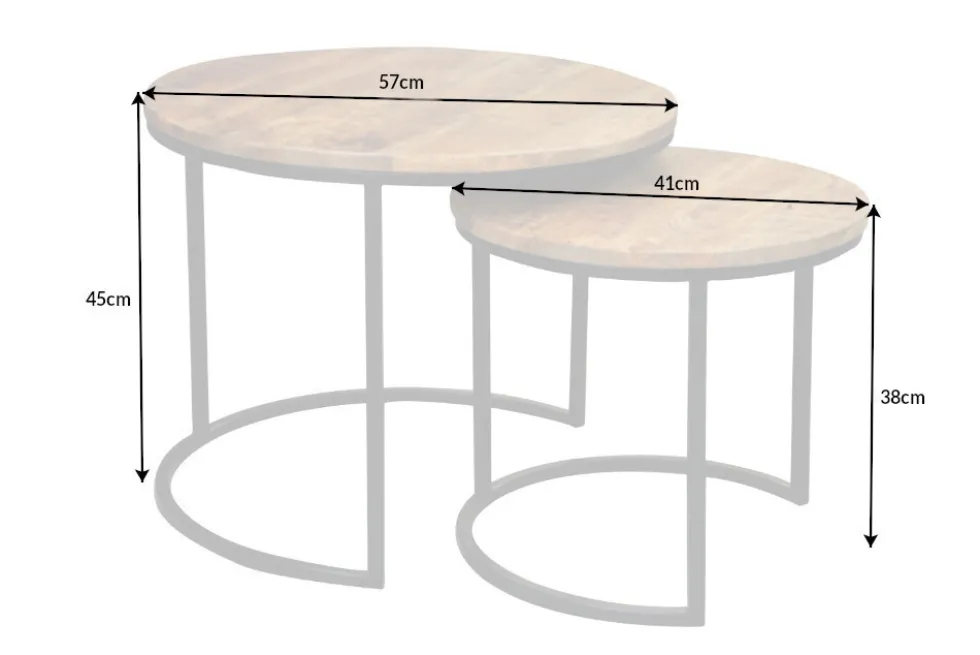 Industrial 2er Set Beistelltische ELEMENTS 60cm Mangoholz massiv rund schwarzes Metallgestell