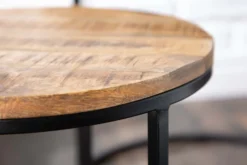 Industrial 2er Set Beistelltische ELEMENTS 60cm Mangoholz massiv rund schwarzes Metallgestell