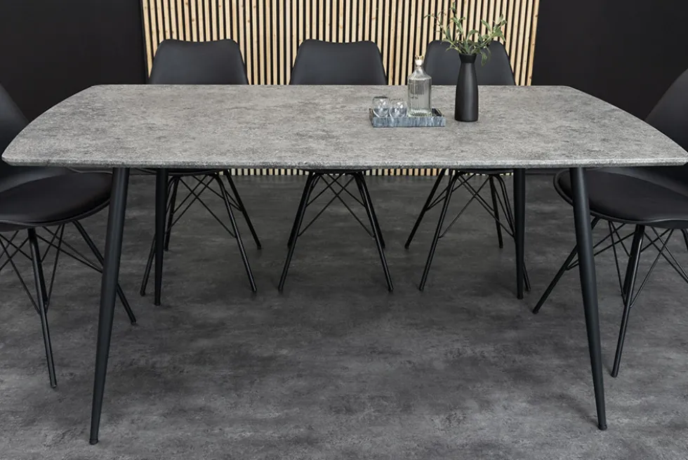 Industrial Esstisch APARTMENT 140cm grau Beton-Design schwarzes Metallgestell