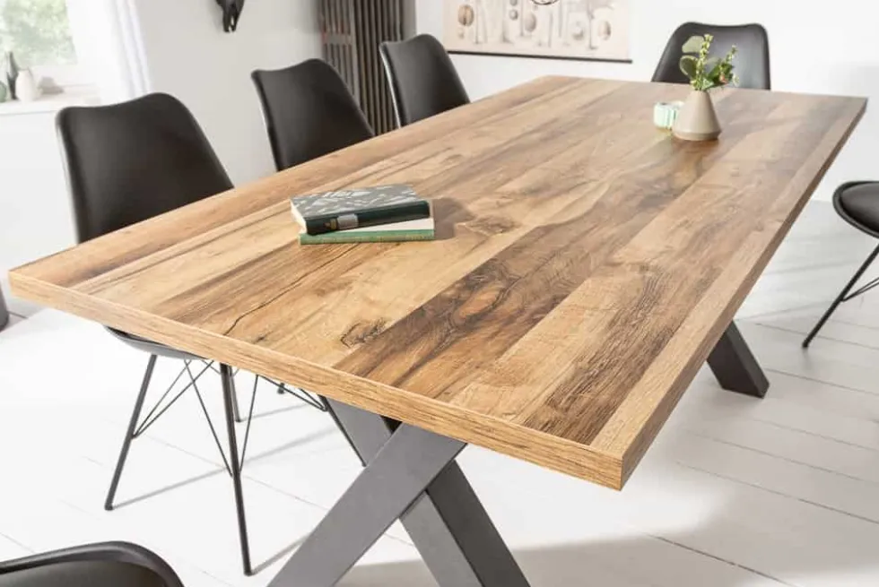 Industrial Esstisch MONTREAL 160cm natur schwarz Eichenholz-Design X-Gestell