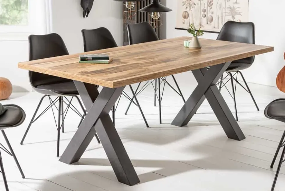 Industrial Esstisch MONTREAL 160cm natur schwarz Eichenholz-Design X-Gestell