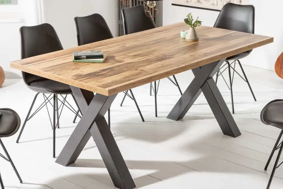 Industrial Esstisch MONTREAL 160cm natur schwarz Eichenholz-Design X-Gestell