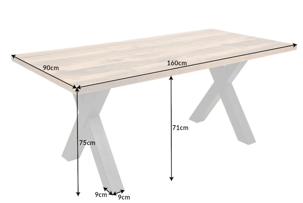 Industrial Esstisch MONTREAL 160cm natur schwarz Eichenholz-Design X-Gestell