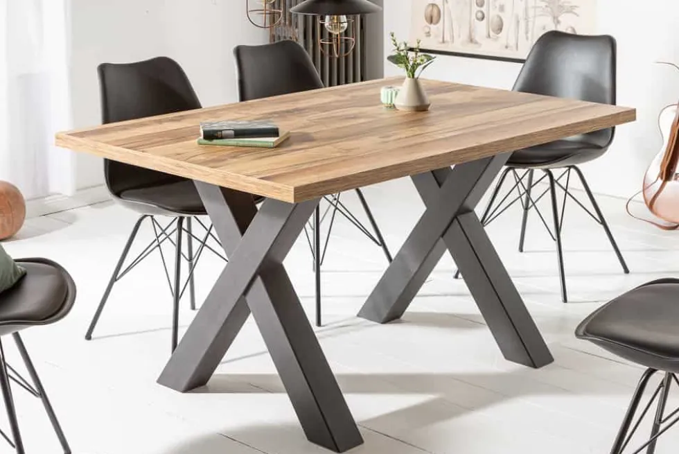 Industrial Esstisch MONTREAL 140cm natur schwarz Eichenholz-Design X-Gestell