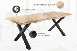 Industrial Esstisch WILD 160cm braun Wildeiche-Design Baumkante schwarz X-Gestell