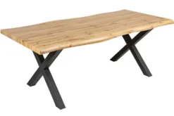 Industrial Esstisch WILD 200cm braun Wildeiche-Design Baumkante schwarz X-Gestell