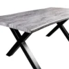 Industrial Esstisch WILD 200cm grau gekälkt Wildeiche-Design Baumkante schwarz X-Gestell