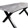 Industrial Esstisch WILD 160cm grau gekälkt Wildeiche-Design Baumkante schwarz X-Gestell