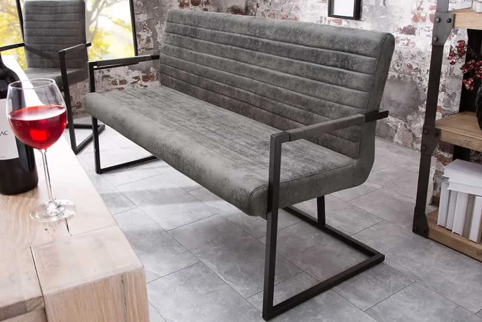 Industrial Freischwinger Bank LOFT 160cm vintage grau mit Armlehne