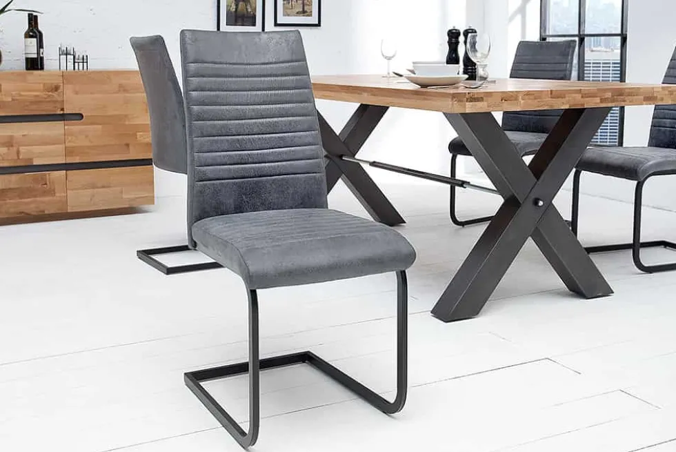 Industrial Freischwinger Stuhl APARTMENT antik grau mit Metallgestell