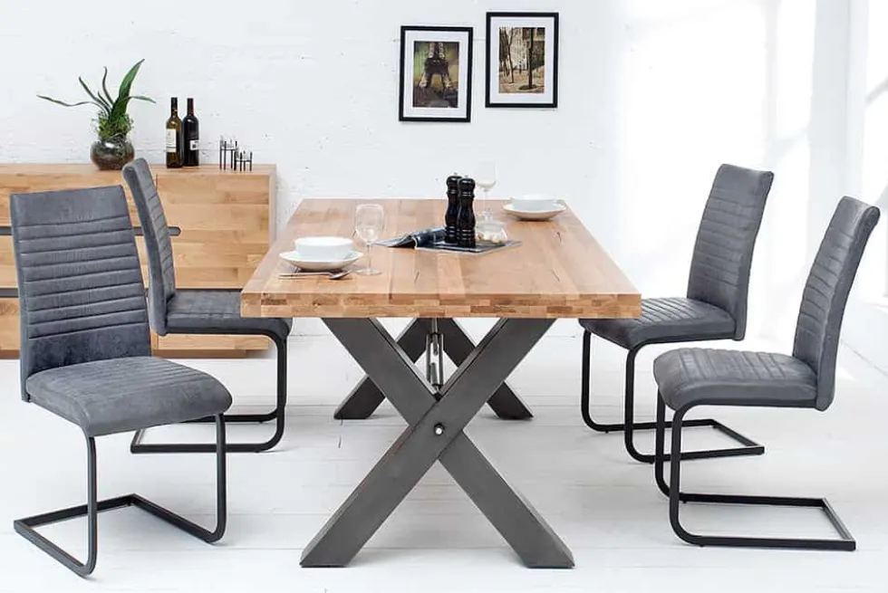 Industrial Freischwinger Stuhl APARTMENT antik grau mit Metallgestell
