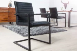 Industrial Freischwinger Stuhl LOFT antik schwarz Kunstleder mit Armlehne Eisengestell