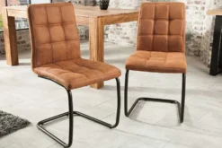 Industrial Freischwinger Stuhl MODENA hellbraun mit Ziersteppung