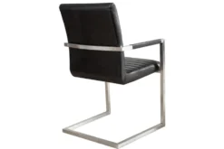 Industrial Freischwinger Stuhl LOFT antik schwarz Kunstleder mit Armlehne Edelstahl