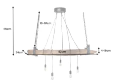 Industrial Hängelampe BARRACUDA 152cm recyceltes Massivholz mit 5 Leuchten