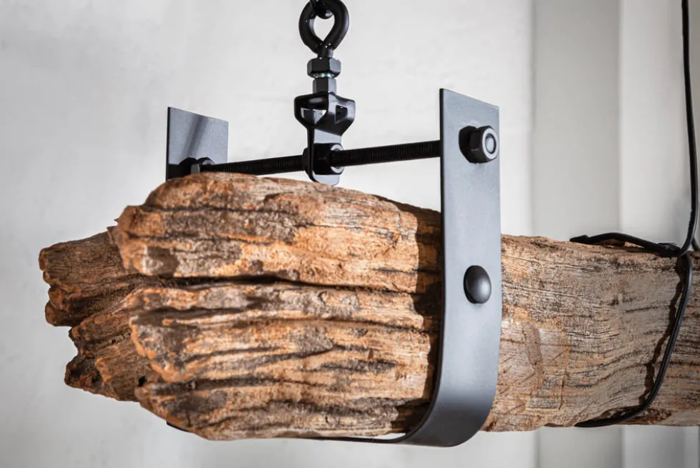Industrial Hängelampe BARRACUDA 152cm recyceltes Massivholz mit 5 Leuchten