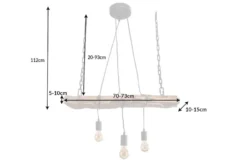Industrial Hängelampe BARRACUDA 70cm recyceltes Massivholz mit 3 Leuchten