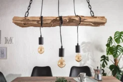 Industrial Hängelampe BARRACUDA 70cm recyceltes Massivholz mit 3 Leuchten
