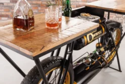 Industrial Konsolentisch MOTORCYCLE 185cm Mangoholz schwarz Motorrad Bartheke Upcycling