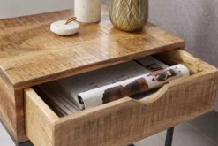 Industrial Nachttisch IRON CRAFT 45cm Mangoholz mit Schublade Beistelltisch