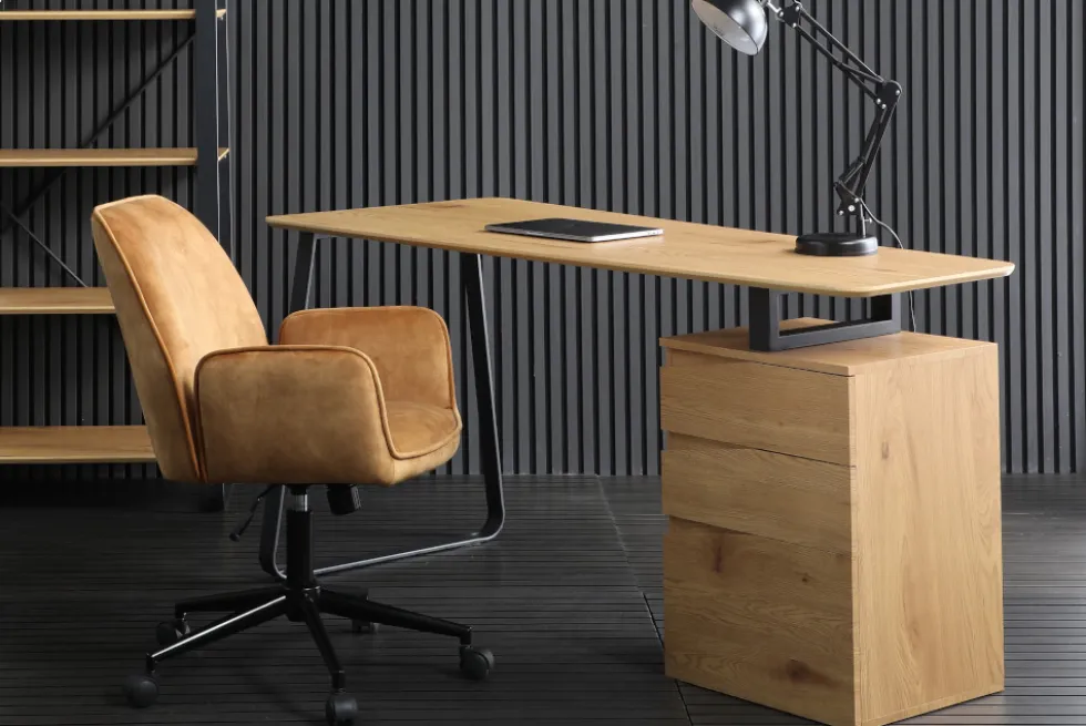 Industrial Schreibtisch STUDIO 160cm Eichenoptik mit 3 Schubladen