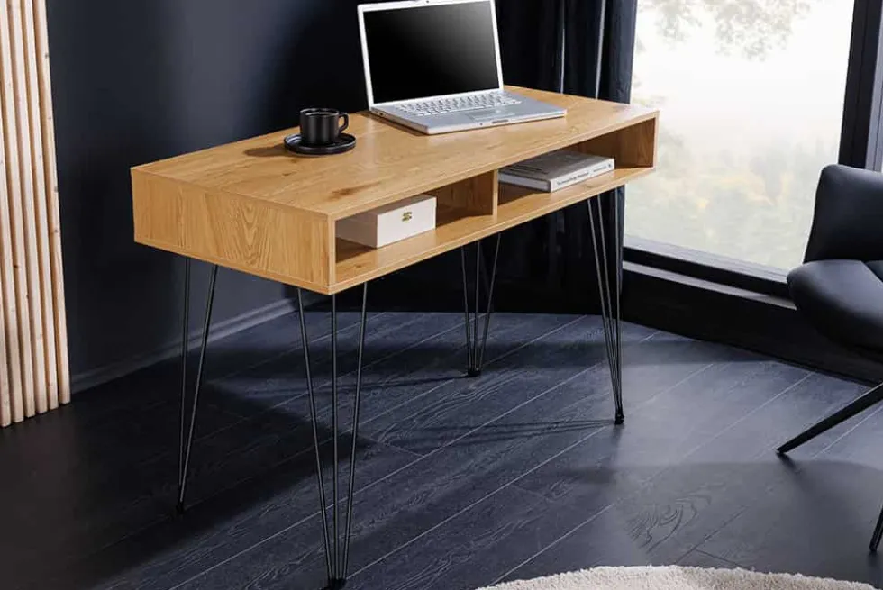 Industrial Schreibtisch STUDIO 110cm natur Eiche Laptoptisch Hairpin Legs Stauraum
